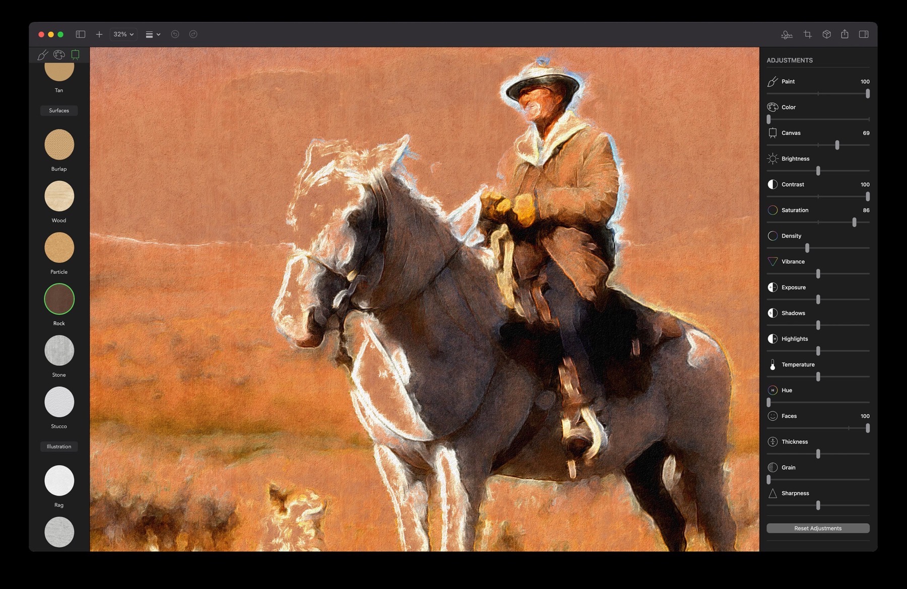 3D-modeled canvas surfaces in Brushstroke Pro