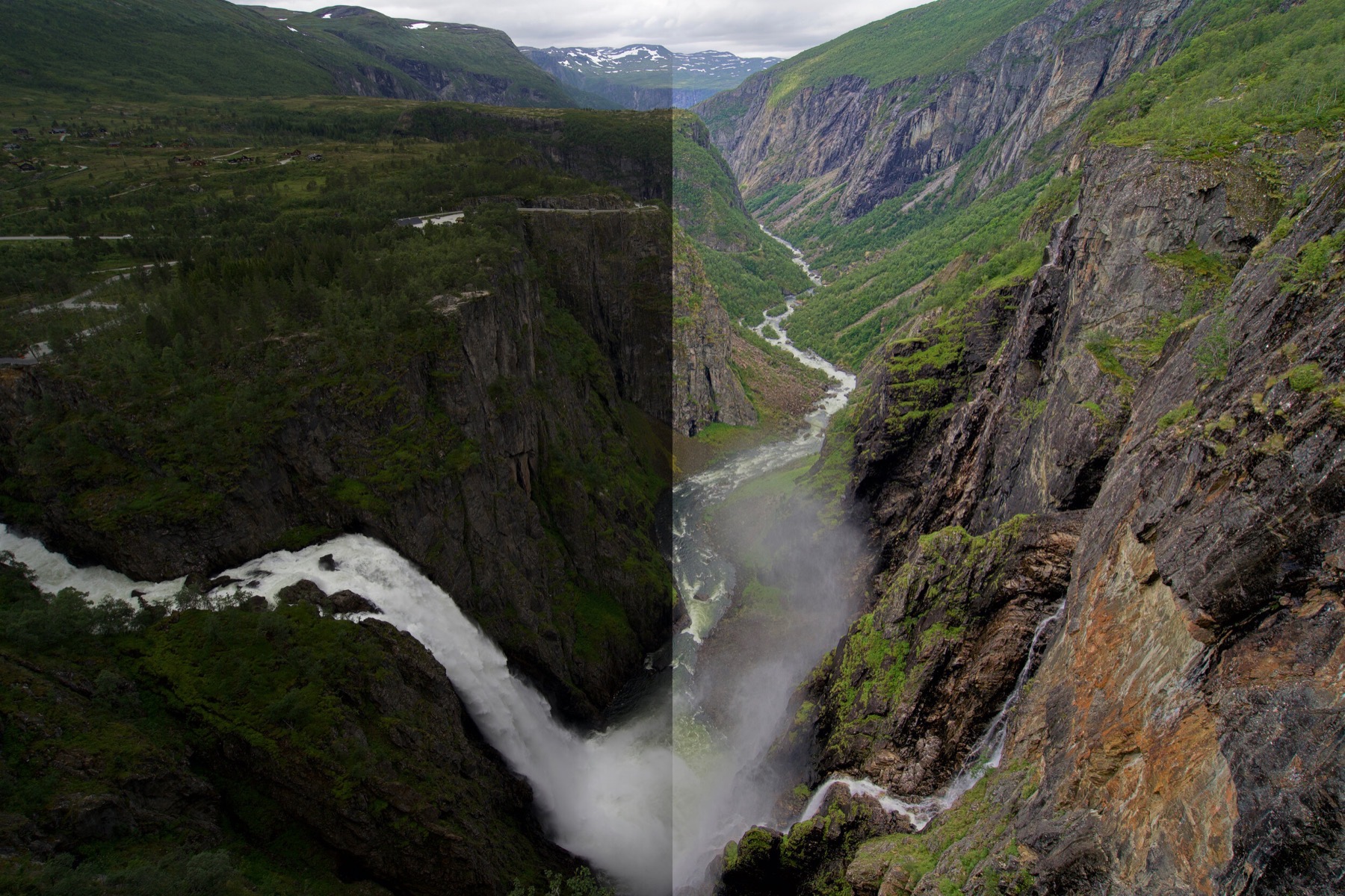 Before and after comparison of a dark photo fixed with Brightly