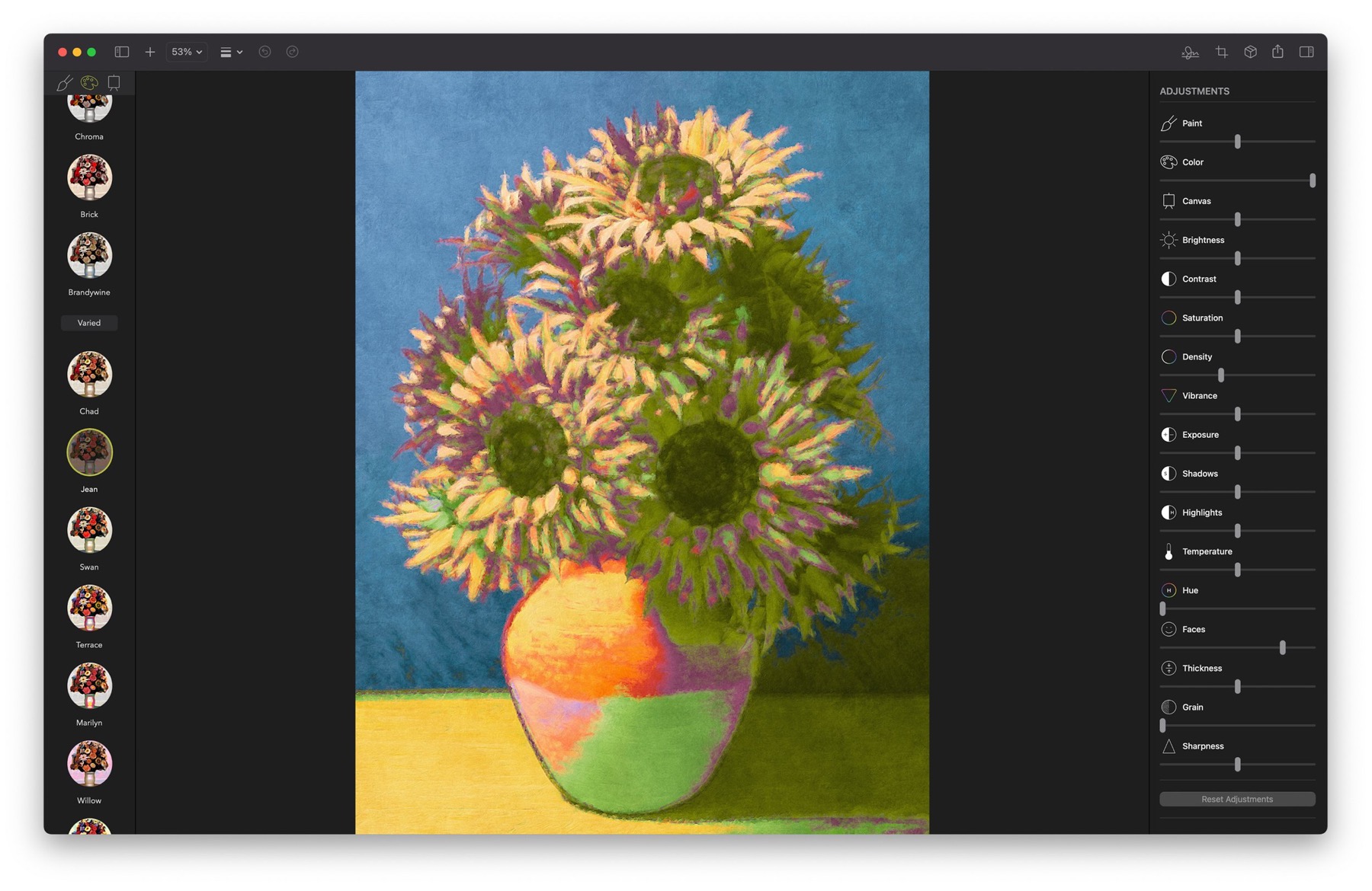 Color palette options in Brushstroke Pro